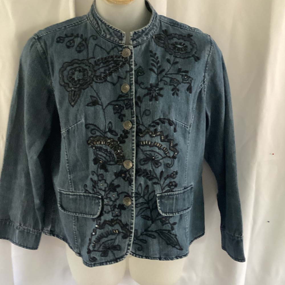 Hannah ladies beaded embellished denim jacket size large